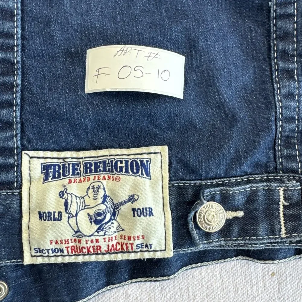 TRUE RELIGION snap button denim jean Trucker Jacket 3XL tag vtg Style y2k